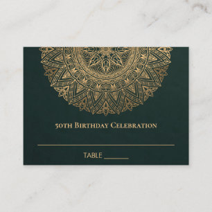 CARTE DE PLACEMENT TOUT ÂGE OR VERT ORNATE MANDALA 50E ANNIVERSAIRE