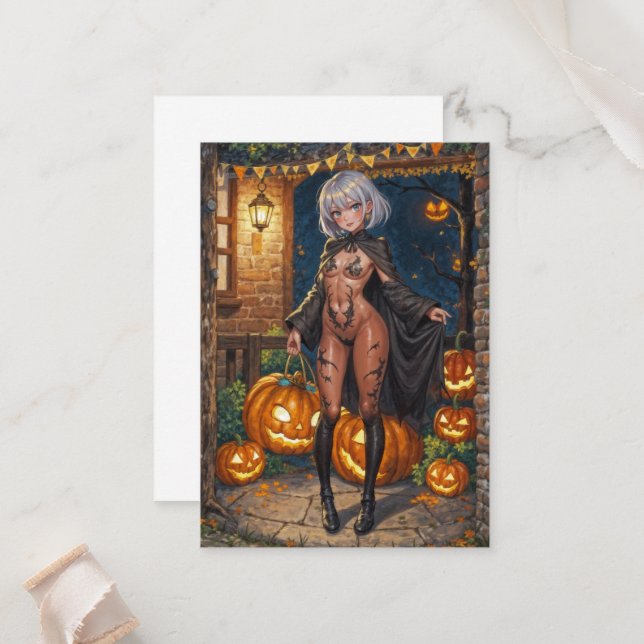 Carte De Placement Trick ou le traitement, Brave Halloween Costume Gi (Devant/Arrière en situation)