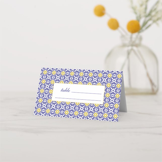 Carte De Placement Tuiles portugais Mariage Floral bleu (Devant)