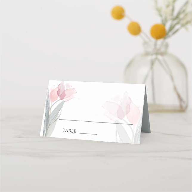 Carte De Placement Tulipes roses d'aquarelle moderne (Devant)