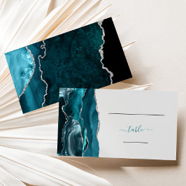Carte De Placement Turquoise Bleu Argent Agate Gris Mariage Escort