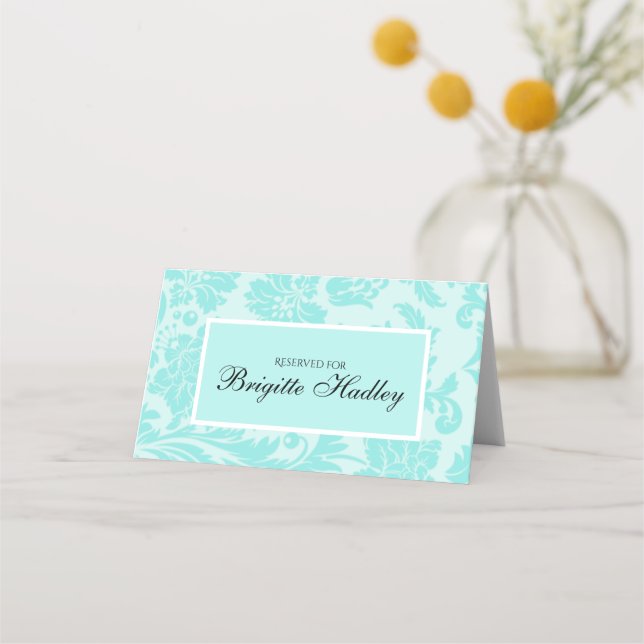 Carte De Placement Turquoise bleu damas motif carte place (Devant)