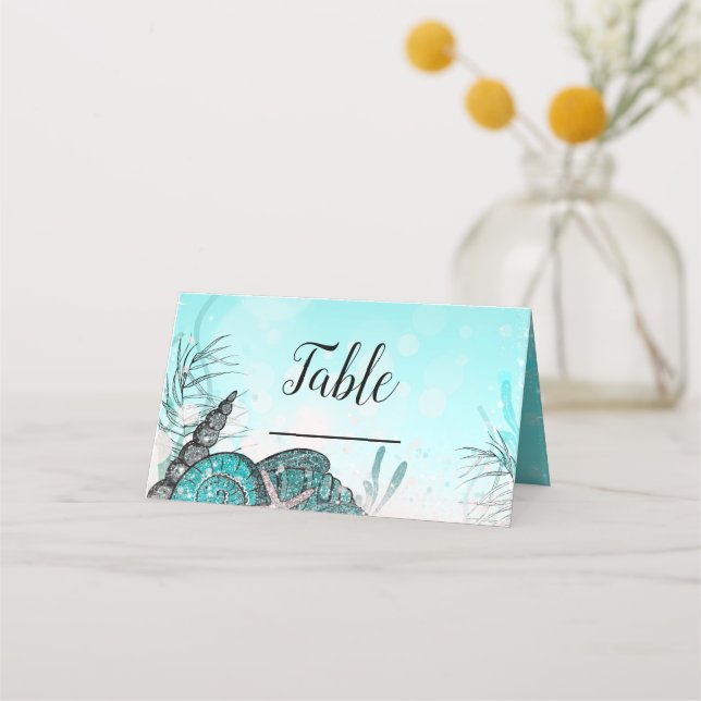 Carte De Placement Turquoise sous le Sea Shells Beach Sweet 16 Party (Devant)