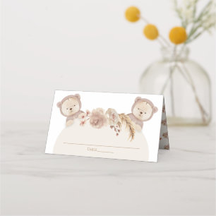 Carte De Placement Twins Teddy Bear Party Numéro de table Nom
