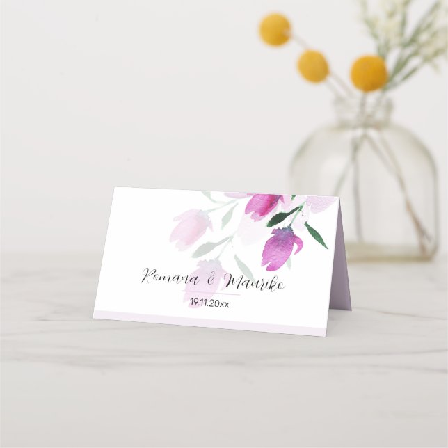 Carte De Placement Uniquité Des Fleurs D'Aquarelle Violet (Devant)