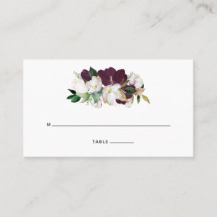 Carte De Placement Velvet de Plum foncé et fleurs blanches