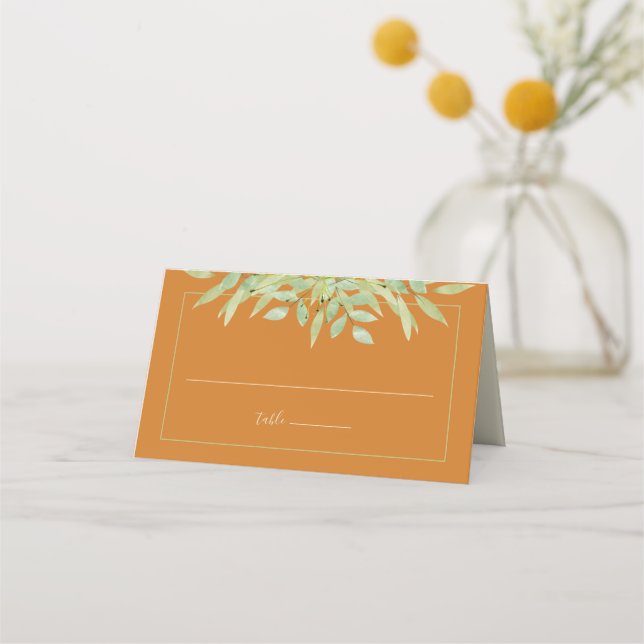 Carte De Placement Verdure aquarelle sur Mariage ocre (Devant)