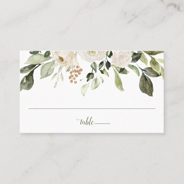 Carte De Placement Verdure mariage Foliage Aquarelle blanche Floral (Devant)