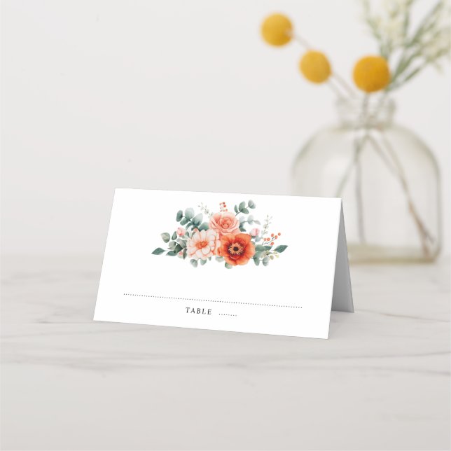 Carte De Placement Verona Sunset Bright Orange Moderne Mariage Floral (Devant)
