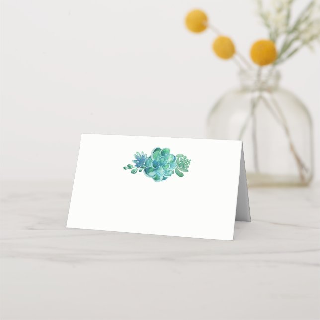 Carte De Placement Vert aquarelle Succulents Mariage (Devant)