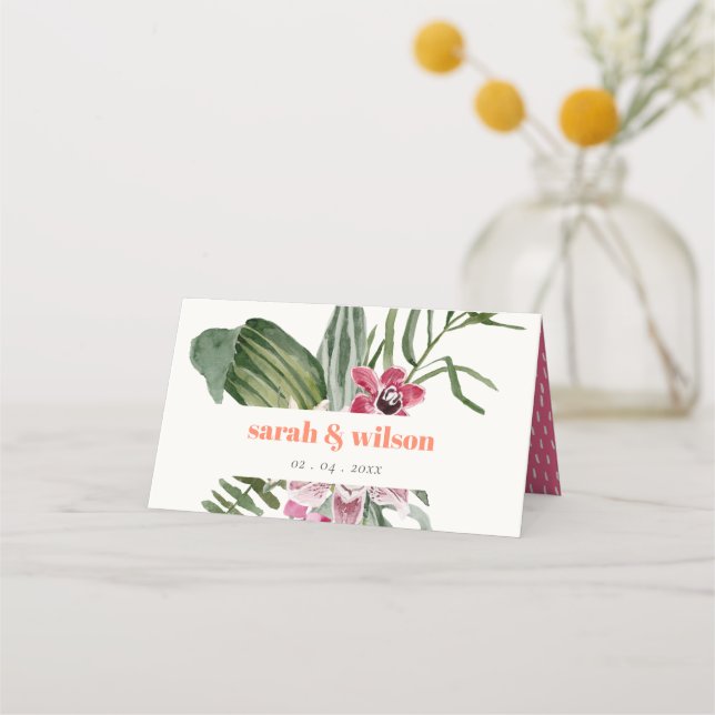 Carte De Placement Vibrant Boho Peach Blush Tropical Floral Mariage (Devant)