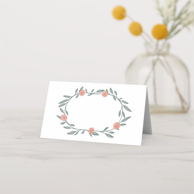 Carte De Placement Vins Floraux Wreath Chic Elegant Rose Green (Devant)