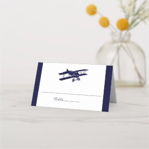 Carte De Placement Vintage Biplane Dark Navy Mariage bleu marine