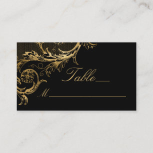 Carte De Placement Vintage Black Gold Floral Damask Script Mariage