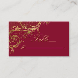 Carte De Placement Vintage Burgundy Gold Floral Damask Script Mariage