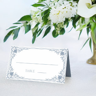 Carte De Placement Vintage Dusty Bleu Blanc Antique Mariage élégant