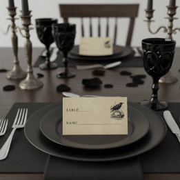 Carte De Placement Vintage Gothic Black Toile Skull Tan Wedding