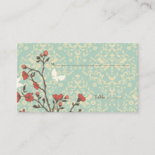 Carte De Placement Vintage oiseau de fleurs + mariage damassé