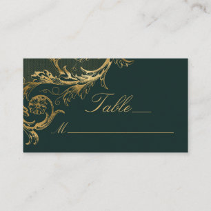 Carte De Placement Vintage Vert or Floral Damask Script Mariage