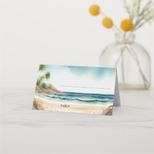 Carte De Placement Watercolor Summer Ocean Beach Destination Mariage