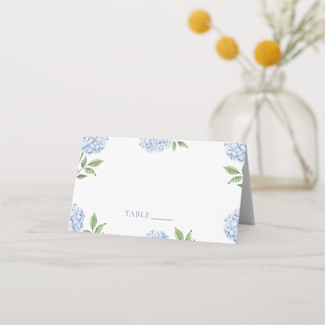 Carte De Placement Wedding Place Cards, Blue Hydrangea Border Classic (Devant)