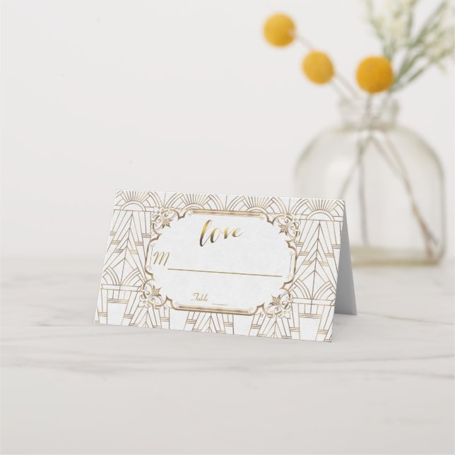 Carte De Placement White Gold Great Gatsby Art Déco Mariage des année (Dos)