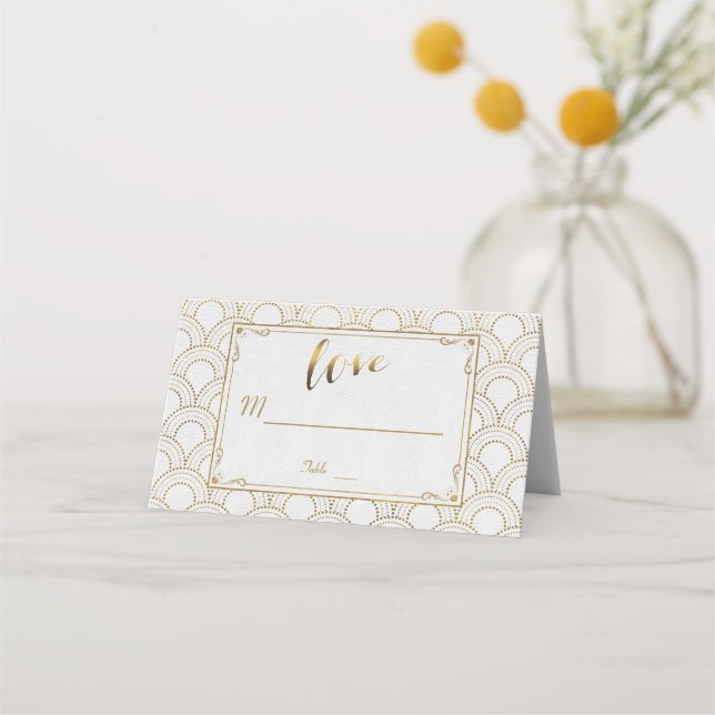 Carte De Placement White Great Gatsby Art Déco Gold Mariage (Dos)