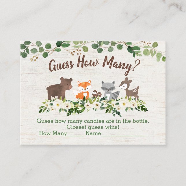 Carte De Placement Woodland Floral Devinez Combien De Baby showers Je (Devant)