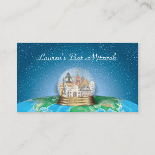 Carte De Placement World Travel Snow Globe Bar Bat mitzvah Plaque