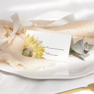 Carte De Placement Yellow Sunflowers Watercolor Wedding Place Card