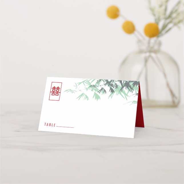 Carte De Placement Zen Bamboo Feuille double bonheur Mariage chinois (Devant)