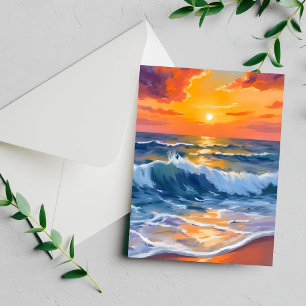 Carte de plage du coucher de soleil de l'heure dor