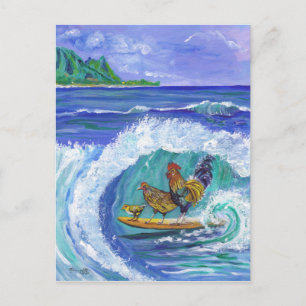 Carte de plage Kauai Chickens and Rooster Surfing