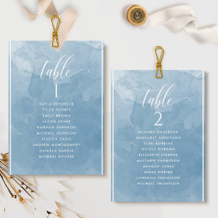 Carte de plan de table à aquarelle bleue avec noms