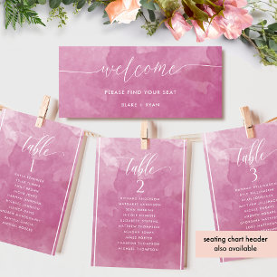 Carte de plan de table à l'aquarelle rose avec nom