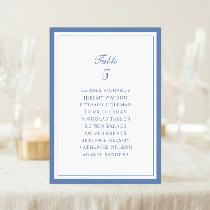 Carte de plan de table de mariage à cadre bleu pou