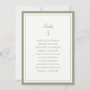 Carte de plan de table de mariage à cadre vert sau