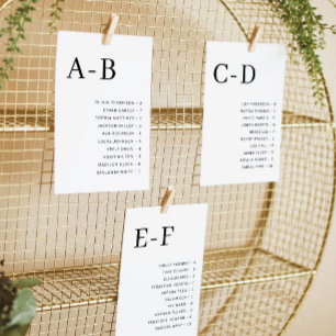 Carte de plan de table de mariage alphabétique cla