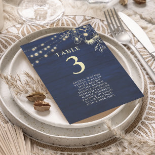 Carte de plan de table de mariage bleu marine