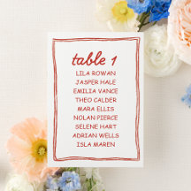 Carte de plan de table de mariage simple rouge doo