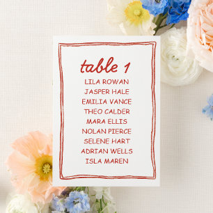 Carte de plan de table de mariage simple rouge doo