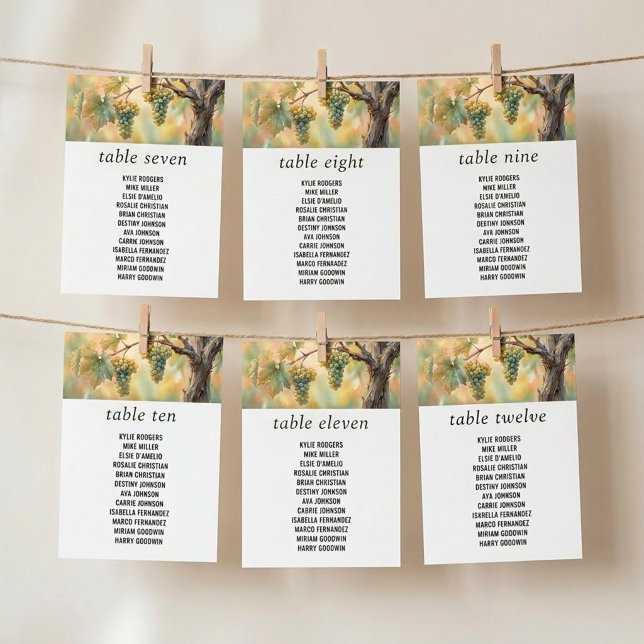 Carte de plan de table Raisins Rustiques Vignoble  (Seating Chart Cards from the Sunset Vineyard wedding collection by Darling & May)
