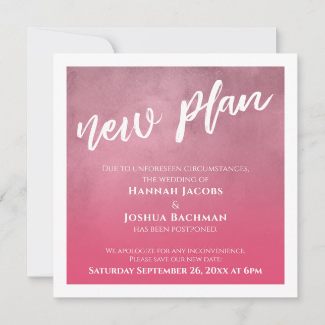 Carte de plan Mariage reportée de l'Ombre rose vif (Devant)