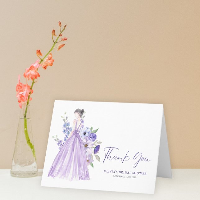 Carte de pliage de Merci de Fête des mariées de fl (Purple Flower Bridal Shower Thank You Fold Card)