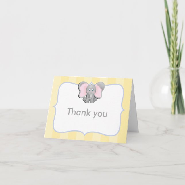 Carte de pliage en Merci jaune bébé mignonne Eléph (Devant)