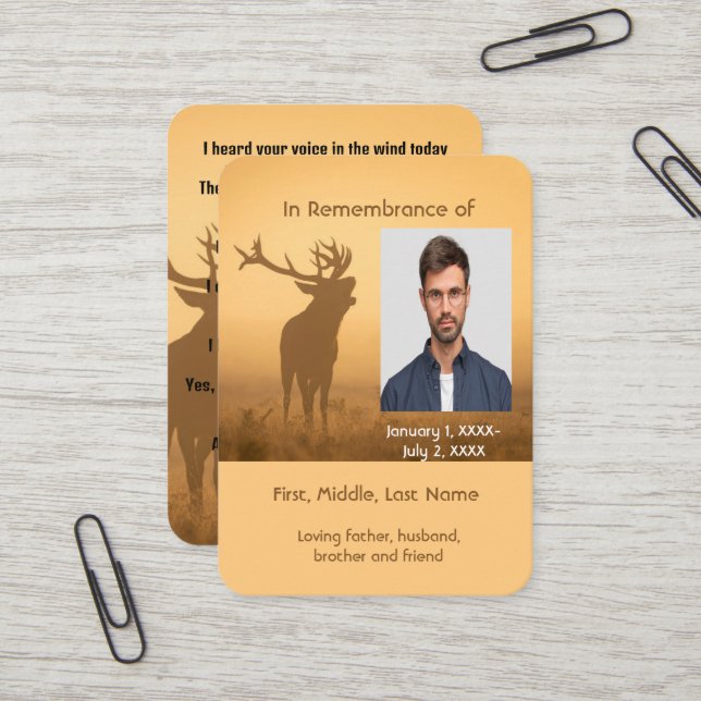 Carte de poche mémorial Chasseur de chasses Deer (Devant/Arrière en situation)