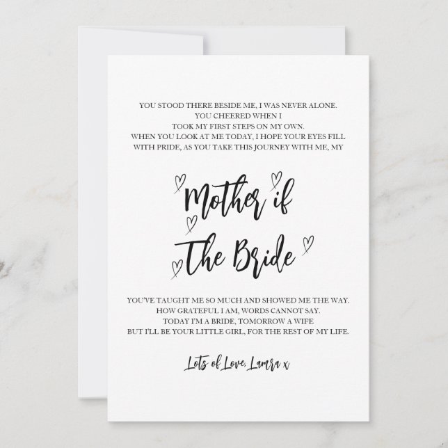 Carte de poème de mariage pour la mère de la marié (Devant)