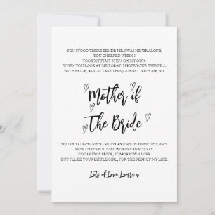 Carte de poème de mariage pour la mère de la marié