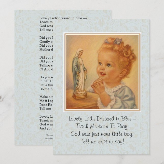 Carte de poème de prière catholique Vierge Sainte  (Devant / Derrière)
