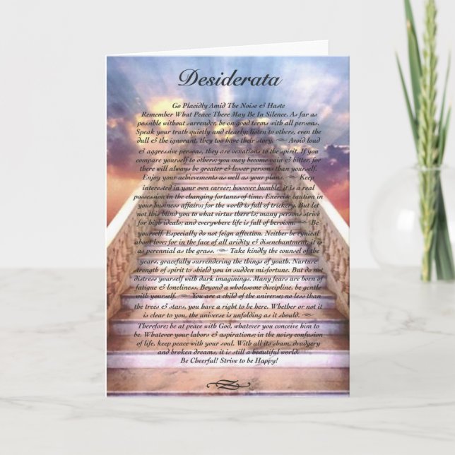 Carte de poème DESIDERATA sur l'escalier vers le c (Devant)
